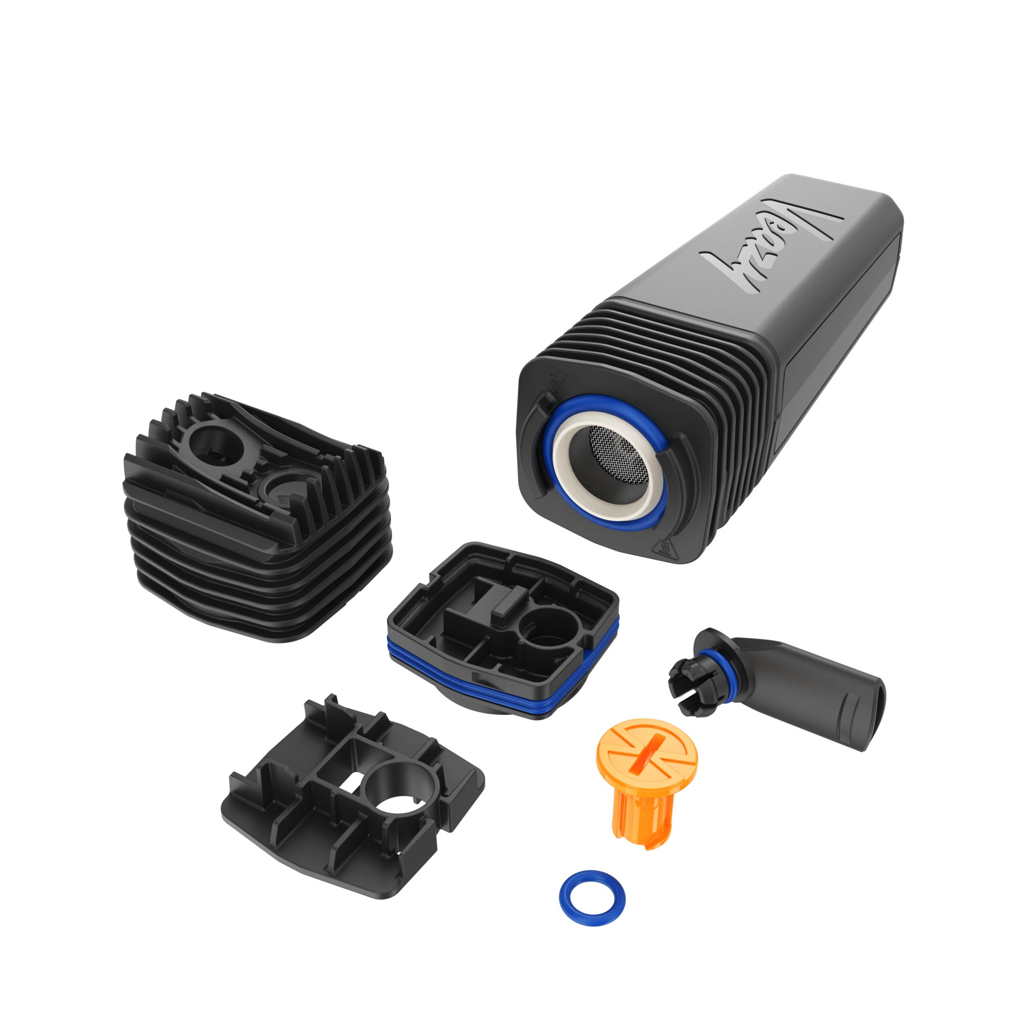 Veazy Vaporizer auseinandergenommen, alle Teile sichtbar, deutsche Qualität, für einfaches Dampfen statt Rauchen.