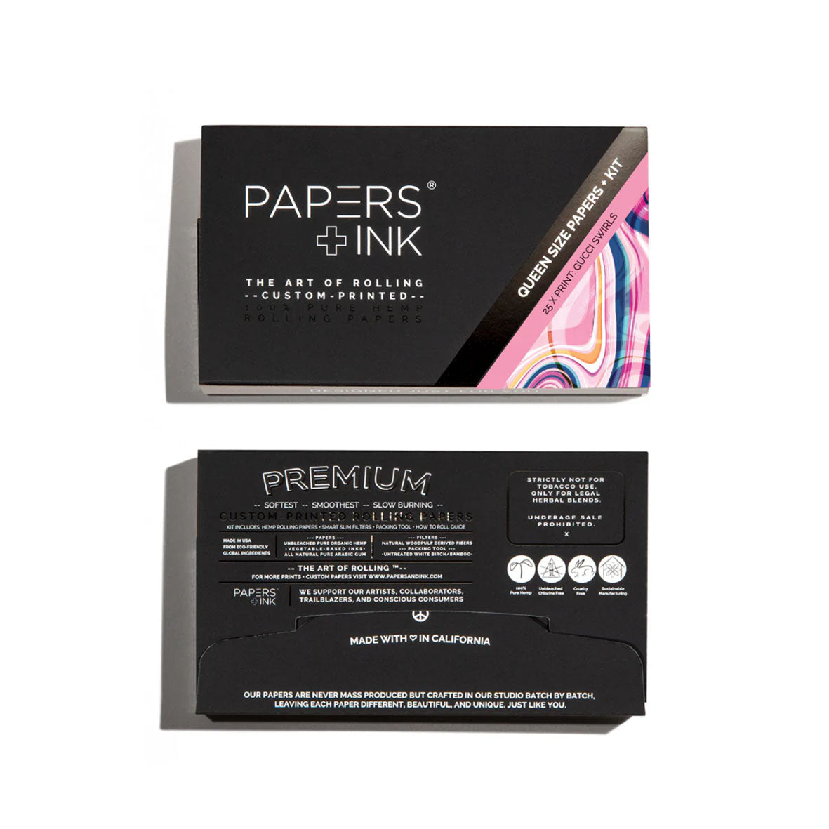 Papers&Ink i Full Premium Kit mit Tips. Im Look&Feel von Gucci papers. Bedruckte, vegane papes aus Los Angeles. Women owned business. Papers für deine Joint lifestyle.