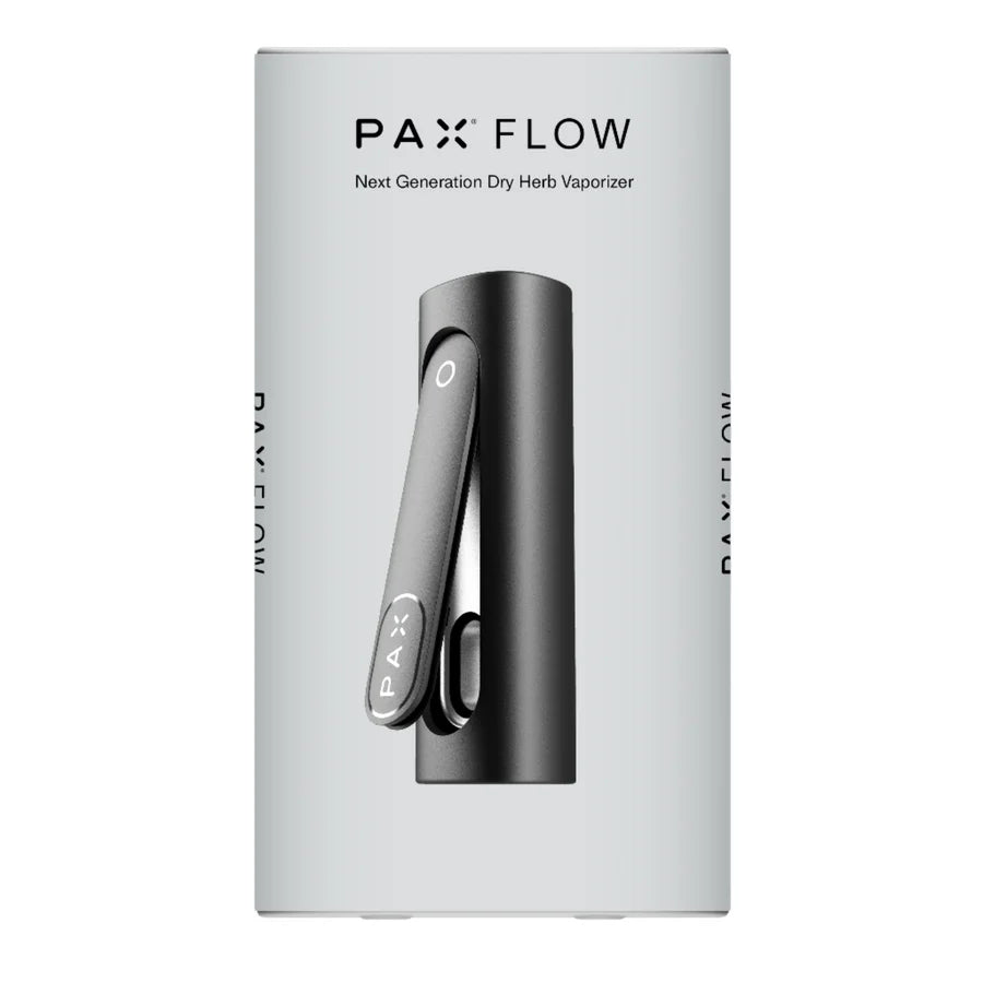 Minimalistische Verpackung des PAX Flow Vaporizers, modernes Box-Design mit Logo.mit viel zubehör premium vaporizer. tragbar.