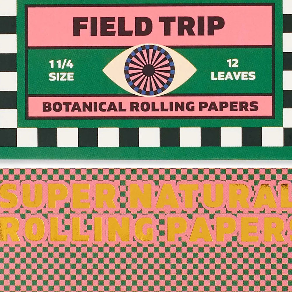 Field trip papers bedruckt und aus organischem reispapier. die bedruckten papers von field trip sind mit einem cannabis verziert. premium papers für cannbis liebhaber.